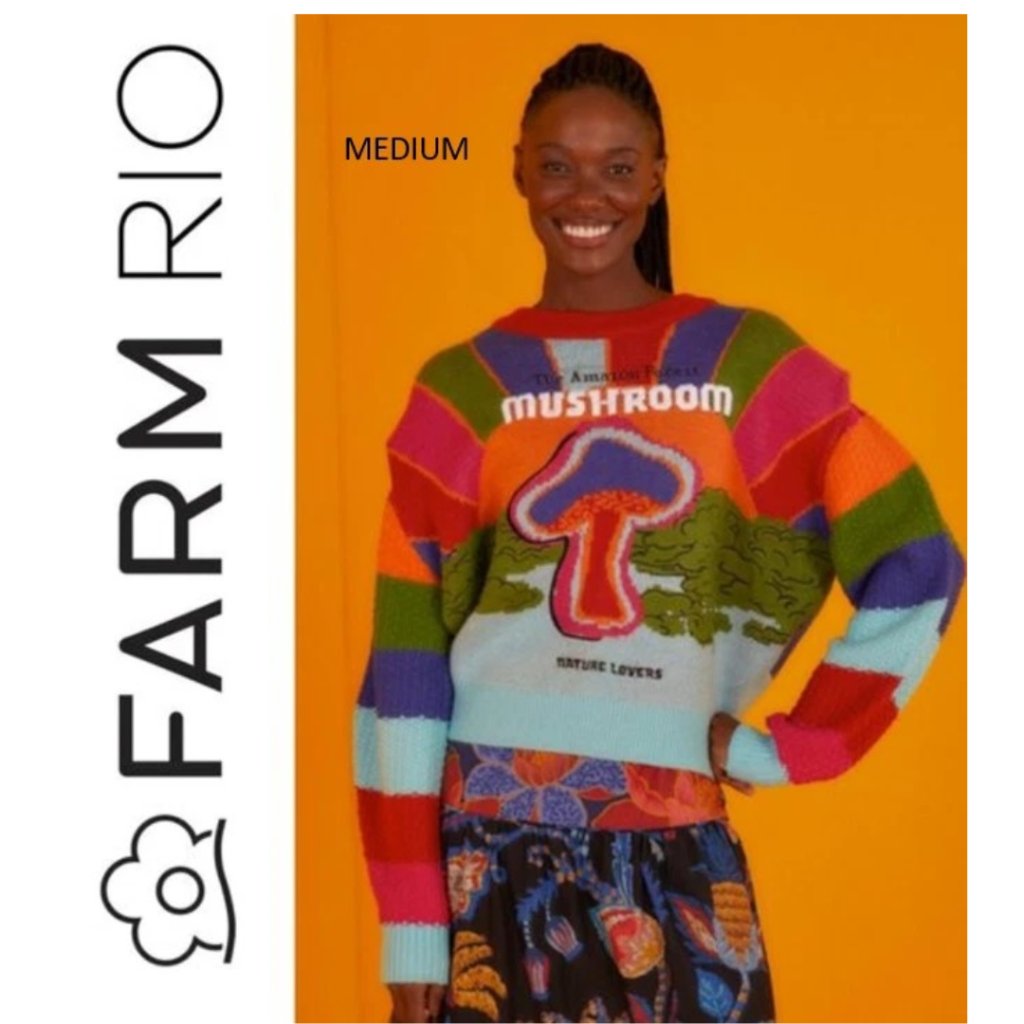 Farm Rio Amazon Forest Mushroom Embroidered Multicolor Sweater